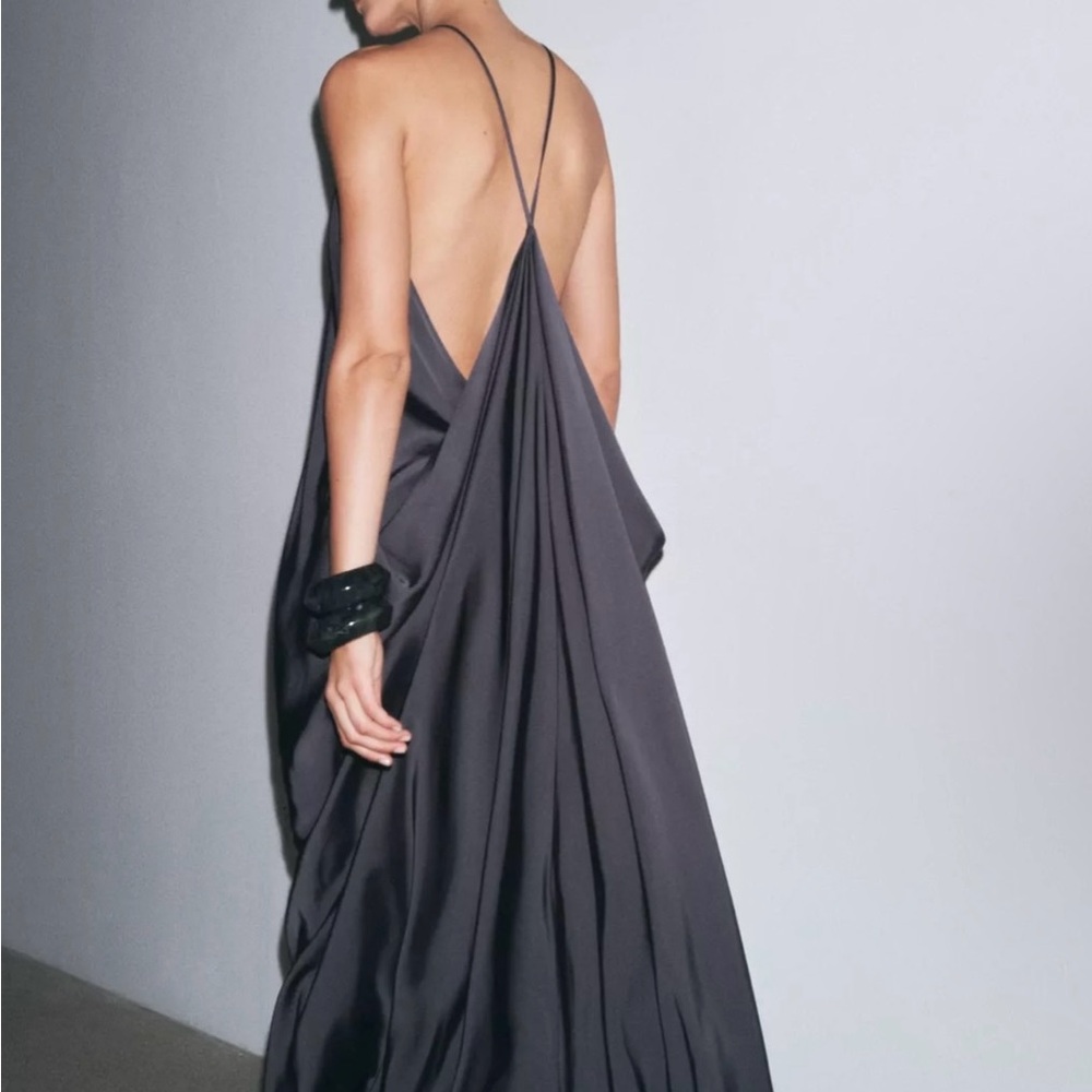 Elegant Navy Halter Dress Open Back
